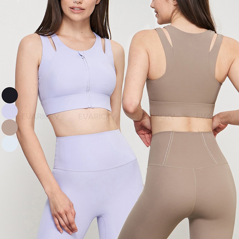 Front Zip Fixed Pads Sports Bra